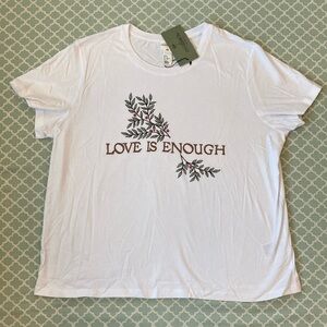 H&M X Morris & Co Love Is Enough Embroidered White Tee XL NWT